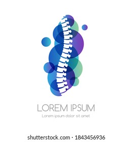 Spine with blue abstract shape. Medical emblem. Health care vector icon.