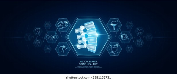 Spine bone healthy. Human organs icon symbols. Medical science banner design template. Health care medical check up too innovative futuristic digital. Examining organ and heart pulse. Vector.