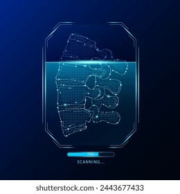 Pantalla de radar de exploración de hueso de columna. Tecnología médica para el cuidado de la salud. Sistema de interfaz digital de análisis de resonancia magnética de órganos humanos. Concepto de ciencia. Vector EPS10.