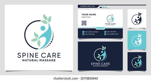 Spine Care Logo With Circle Concept And Business Card Design Premium Vector