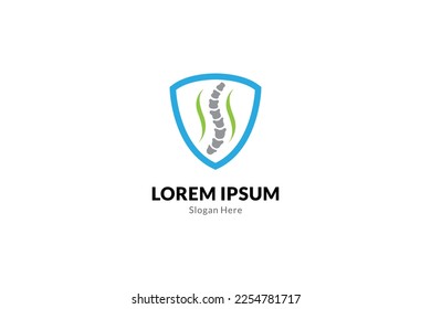 Spine Care logo design concept with shield combination, Backbone Logo template