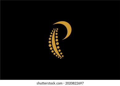 Vector de diseño del logotipo de la clínica de columna. Símbolo abstracto del monograma P. Signo de cuidado de la columna vertebral.