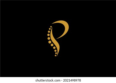 Vector de diseño del logotipo de la clínica de columna. Símbolo abstracto del monograma P. Signo de cuidado de la columna vertebral.