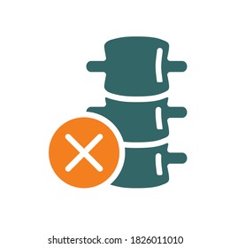 Spine with cross checkmark colored icon. Diseased spinal canal symbol
