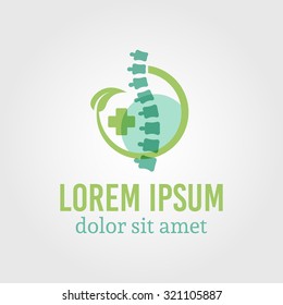 Spine diagnostic center isolated vector logo template with sample text, orthopedic symbol