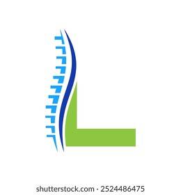 Logotipo de diagnóstico de la columna vertebral en la letra L de la Plantilla del Vector. Símbolo ortopédico