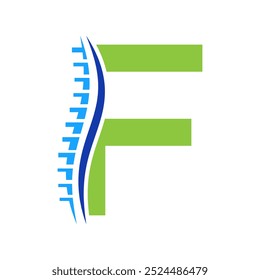 Logotipo de diagnóstico de la columna vertebral en la letra F de la Plantilla del Vector. Símbolo ortopédico