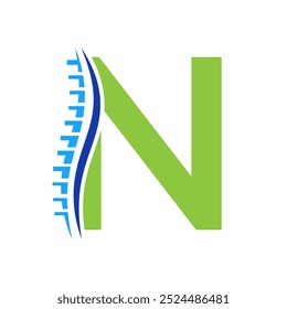 Logotipo de diagnóstico de la columna vertebral en la Plantilla del Vector de la letra N. Símbolo ortopédico