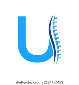 Logotipo de diagnóstico de la columna vertebral en la Plantilla del Vector de la letra U. Símbolo ortopédico