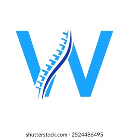 Logotipo de diagnóstico de la columna vertebral en la letra W Plantilla de Vector. Símbolo ortopédico