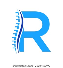 Logotipo de diagnóstico de la columna vertebral en la Plantilla del Vector de la letra R. Símbolo ortopédico