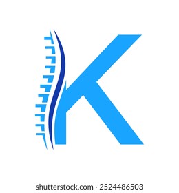 Logotipo de diagnóstico de la columna vertebral en la Plantilla del Vector de la letra K. Símbolo ortopédico