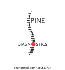 spine diagnostics logotype with pain sign. concept diseases of back, diagnostic center, preventive therapy. isolated on white background. flat style trendy modern logo design vector illustration