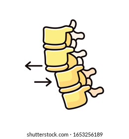 Das RGB-Farbsymbol für Wirbelschichtverlagerung. Verlagerung der Wirbelsäule. Unfall. Rückenverletzung. Gesundheitswesen. Behandlung von Trauma. Erkrankungen des Gastrointestinaltrakts. Vektorillustration einzeln
