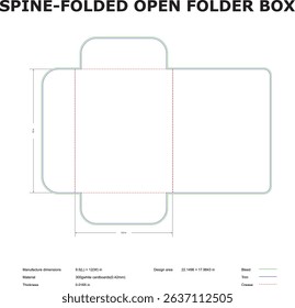Spine folded open folder box template die cut design