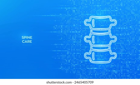 Spine icon. Spine health. Back pain spine treatment, Physiotherapy, Diagnostics concept. Blue medical background made with cross shape symbol. Vector illustration.