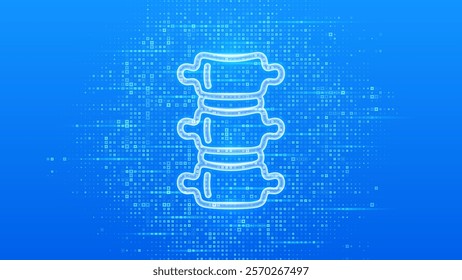 Spine icon. Spine health. Back pain spine treatment, Physiotherapy, Diagnostics concept. Blue medical background made with cross shape symbol. Vector illustration.