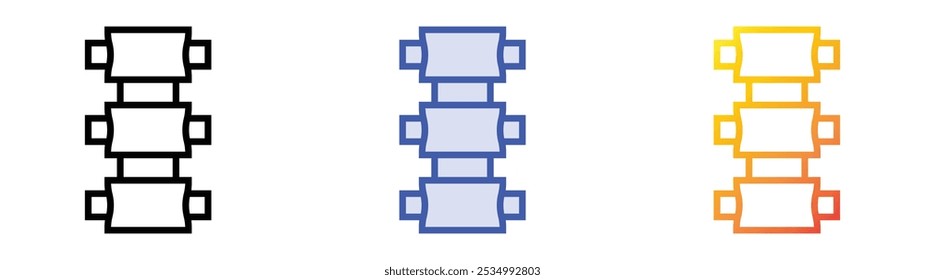 icono de columna vertebral. Lineal, relleno azul y diseño de estilo degradado aislado sobre fondo blanco