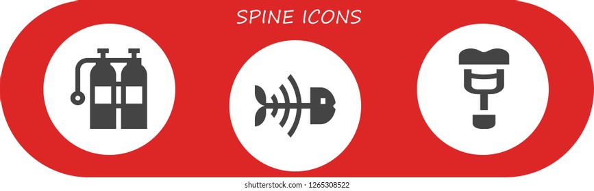  spine icon set. 3 filled spine icons. Simple modern icons about  - Oxigen, Fish bone, Crutch
