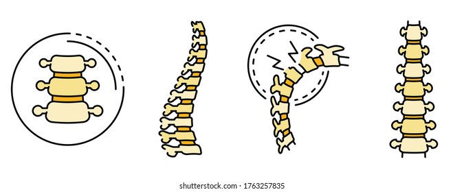 Spine icon set. Outline set of spine vector icons thin line color flat isolated on white