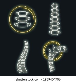 Juego de iconos de columna. Conjunto de contornos de iconos de vectores espinosos color de neón sobre negro