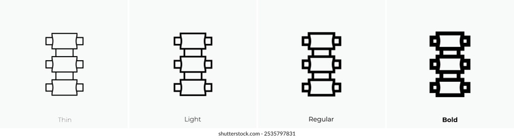 icono de columna vertebral. Diseño de estilo delgado, ligero, regular y audaz aislado sobre fondo blanco