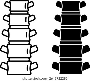 Ícones da lombada. Ilustrações De Vetor Em Preto E Branco. A Coluna Espinhal É Formada Por Uma Cadeia De Ossos Que Correm Ao Longo Do Fundo. Parte do corpo humano. Anatomia de conceito
