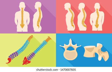 Spine icons set. Flat set of spine vector icons for web design