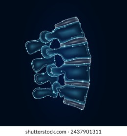 Spine joint bone in electronic form glowing between information connecting lines. Medical science of technology digital hi tech. Futuristic digital circuit board innovative health care. Vector EPS10.