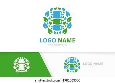 Combinación del logotipo de columna vertebral y hojas. Diseño del logotipo del centro de diagnóstico espinal.