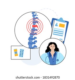 Spine Logo For Clinic. Spinal Pain In Backbone, Physiotherapy, Rehabilitation Center. Scoliosis, Osteoporosis, Vertebral Problem. Doctor Chiropractic, Vertebology Help. Lumbar Xray Vector Illustration