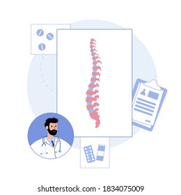 Spine Logo For Clinic. Spinal Pain In Backbone, Physiotherapy, Rehabilitation Center. Scoliosis, Osteoporosis, Vertebral Problem. Doctor Chiropractic, Vertebology Help. Lumbar Xray Vector Illustration