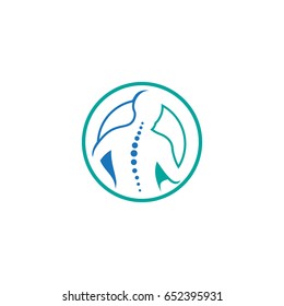 Spine medical diagnostics symbol or logo. Medicine and anatomy, backbone and scoliosis, analysis and research, vector illustration