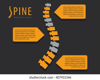 Spine pain anatomy, medical conceptual vector infographic with diagnostic center logo