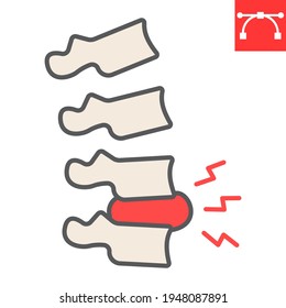 Spine pain color line icon, backache and backpain, herniated disc vector icon, vector graphics, editable stroke filled outline sign, eps 10