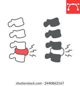 Spine pain line and glyph icon, body and human disease, back pain vector icon, vector graphics, editable stroke outline sign, eps 10.