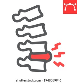 Spine pain line icon, backache and backpain, herniated disc vector icon, vector graphics, editable stroke outline sign, eps 10