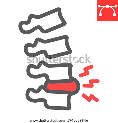 Spine pain line icon, backache and backpain, herniated disc vector icon, vector graphics, editable stroke outline sign, eps 10