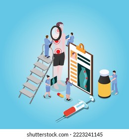 Spine pain, problems and disorders isometric 3d vector illustration concept for banner, website, illustration, landing page, flyer, etc.