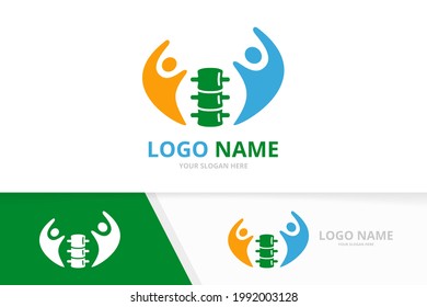 Spine and people logo combination. Vertebral column and family logotype design template.