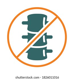 Spine with prohibition sign colored icon. Transplantation, amputation spinal cord, no backbone, transplant rejection symbol