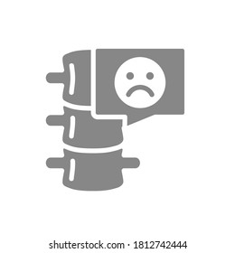 Spine with sad face in chat bubble grey icon. Skeleton symbol