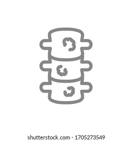 Spine with tumors line icon. Osteosarcoma, bone cancer, spinal canal disease symbol