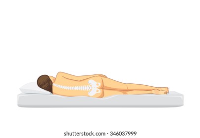Spine of woman sleeping on white mattress on isolated.