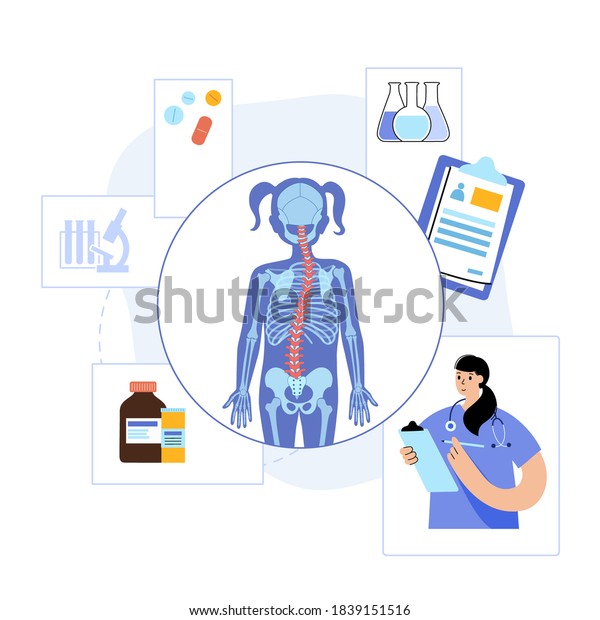 女の子の体の脊椎x線解剖学 背骨の脊髄痛リハビリセンター 側弯症 骨粗鬆症 椎骨症 整体術 マッサージ 脊椎学のコンセプト 腰の平べクターイラスト のベクター画像素材 ロイヤリティフリー