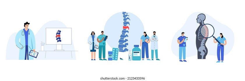 Spine Xray Anatomy In Male Body. Spinal Pain In Backbone, Rehabilitation Center. Scoliosis, Osteoporosis, Vertebral Problem. Doctor Chiropractic, Vertebology Concept. Lumbar Flat Vector Illustration