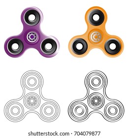 Spiner Vector Set. Realistic toy, flat, outline and doodle objects.