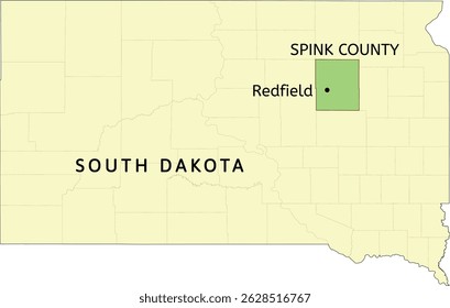 Spink County and city of Redfield location on South Dakota state map