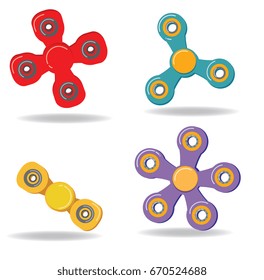spinner different types of toy to relieve stress, beautiful vector illustration with shadow on white background