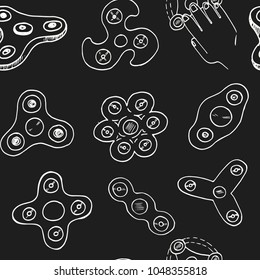 Spinner hand drawn doodle seamless pattern. Sketches. Vector illustration for design and packages product. Symbol collection.